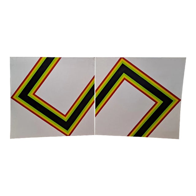 Pair of Mid Century Geometric Abstract Paintings Signed "Gac", Dated 1972 For Sale