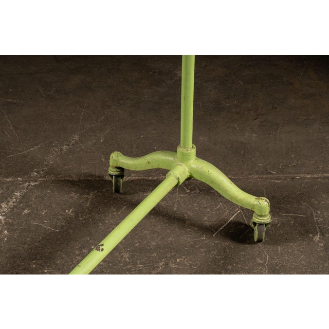 Pistachio Vintage Industrial Rolling Cast Iron Pipe-Frame Garment Rack in Green For Sale - Image 8 of 9