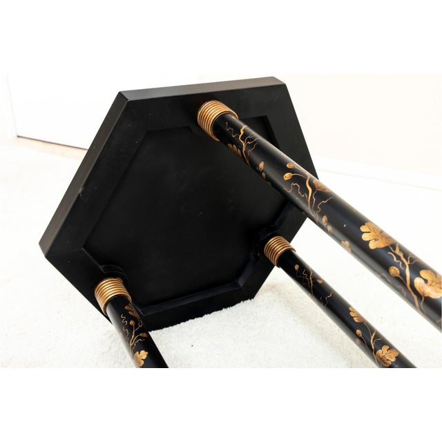 Pair of Ebonized and Parcel Gilt Hexagonal Side Tables For Sale - Image 9 of 9