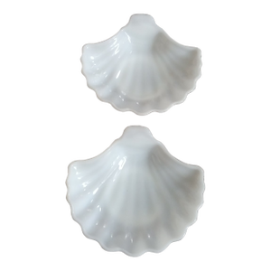 1970s Pair of Milk Glass Shell Trinket Holders
