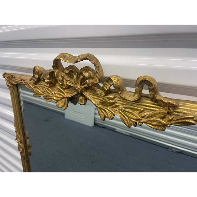 Glass Vintage Carvers’ Guild Old Gold Leaf Beveled Wall Mirror With Ribbon Crest, 40.75” For Sale - Image 7 of 12