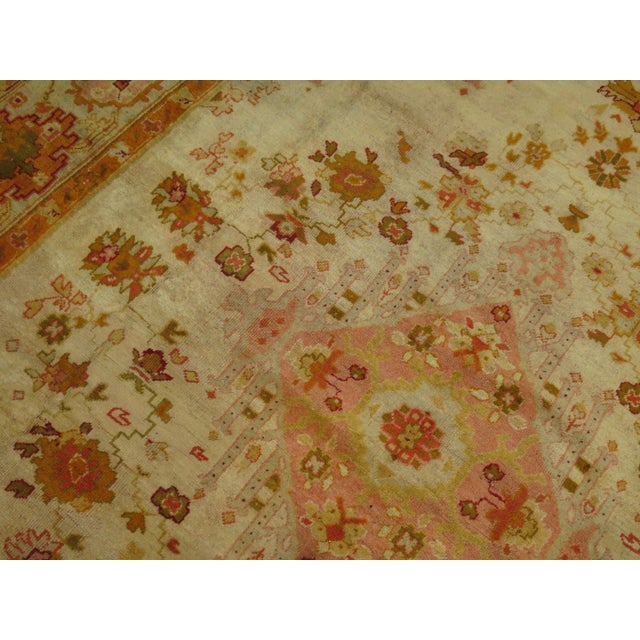 Ivory and Pink Antique Turkish Oushak Rug - 10'3" x 13'4" For Sale - Image 10 of 12