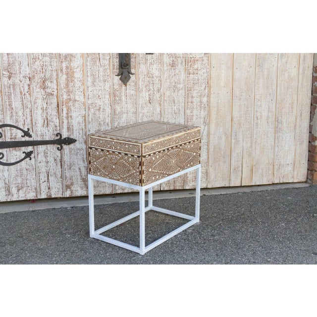 Antique Teak Inlay Box on Stand Side Table For Sale - Image 9 of 12