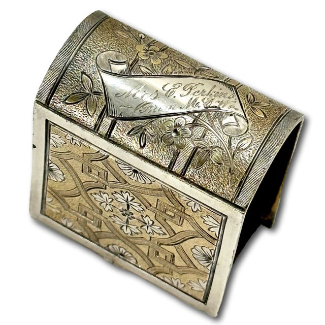 Large Unusual Beautifully Hand Engraved Antique Victorian Book - Bible Form Sterling Silver Napkin Ring - Circa 1870s For Sale In Boston - Image 6 of 12