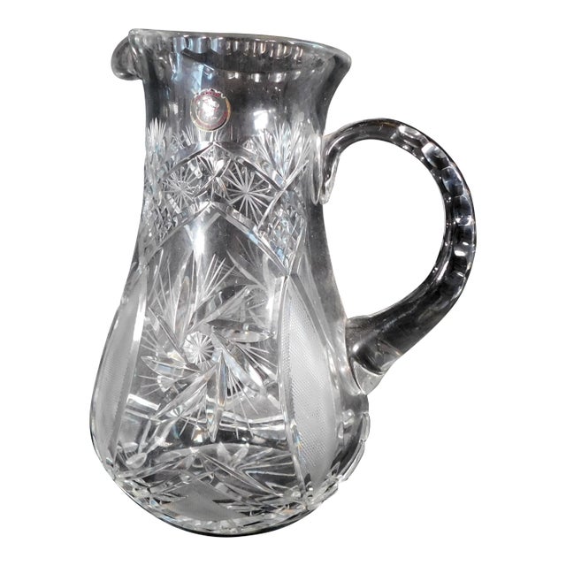 1990s Cut Crystal Pitcher From Crystal Clear of Poland For Sale