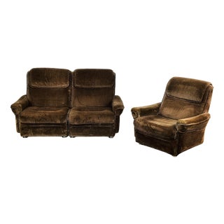 Vintage Scandinavian Velvet Living Room Set, 1960s, Set of 3 For Sale