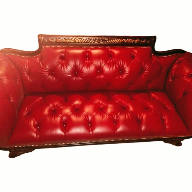Traditional 1960s Old Hickory Tannery Red Tufted-Leather Sofa and Loveseat For Sale - Image 3 of 11