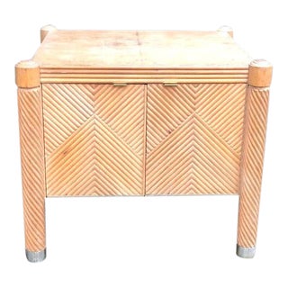 1970s Blonde Burlwood Faux Pencil Reed Nightstand For Sale