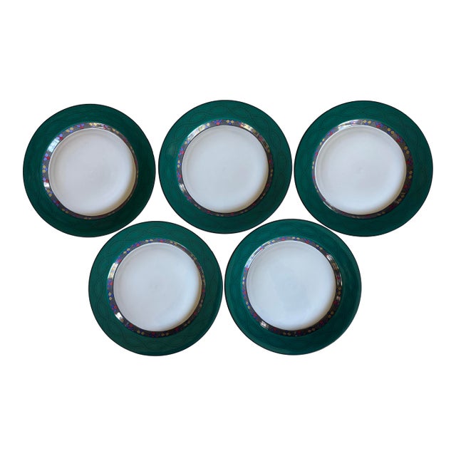 Vintage Dansk Quilting Emerald Braid Dinner Plates - Set of 5 For Sale