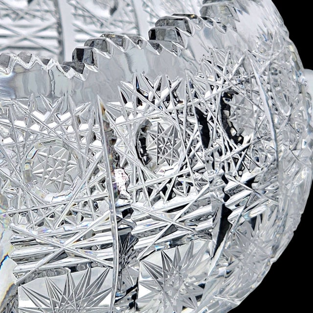 Glass Mid 20th Century Bohemian Queen Anne’s Lace Cut Crystal Footed Bowl, 24% Lead Glass, Sawtooth Rim For Sale - Image 7 of 16
