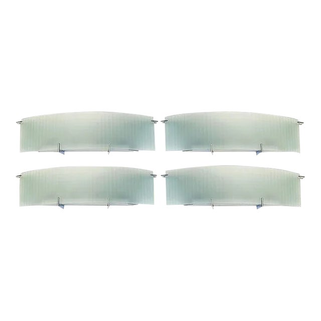 Frosted Curved Glass Wall Sconces, Two Pairs Available-A Pair For Sale