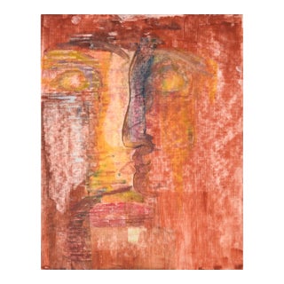 Stone Faces Buddha - Abstract Portrait in Acrylic on Textured Paper by Stone Faces Buddha - Abstract Portrait in Acrylic on Textured Paper For Sale
