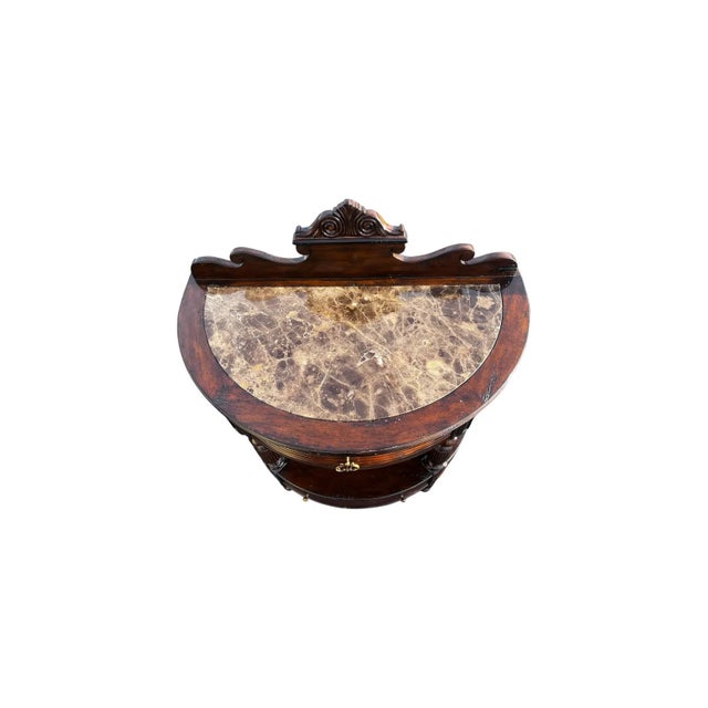 Wood Late 20th Century Pair of Marge Carson Demilune Side Tables / Nightstands Marble Top For Sale - Image 7 of 14