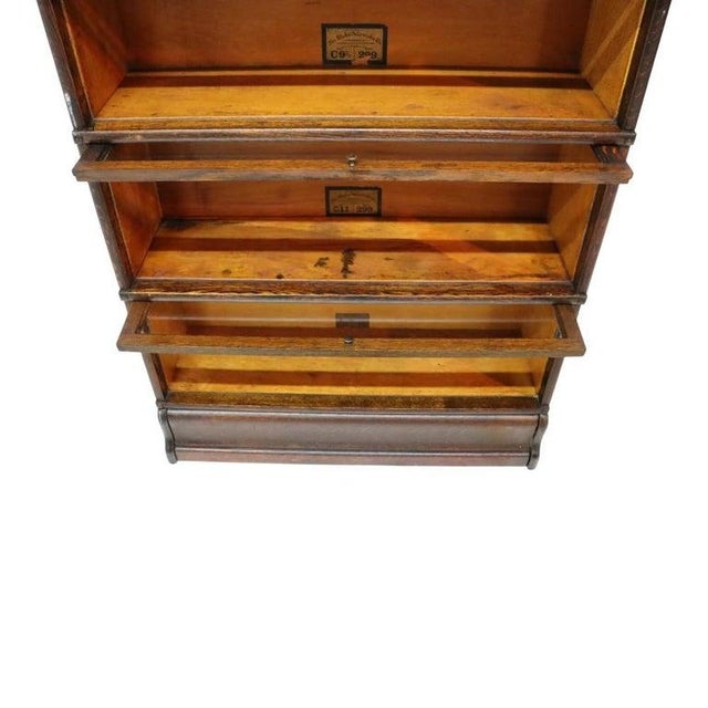 Wood Globe Wernicke Arts & Crafts Oak 3-Stack Barrister Bookcase C1910 For Sale - Image 7 of 15