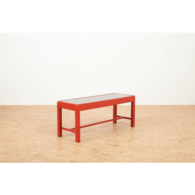 Wooden Side Table with Red Lacquer Black Glass Top For Sale - Image 6 of 13