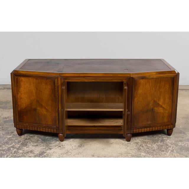 1930s French Art Deco Walnut Partner Desk With Leather Top For Sale - Image 9 of 18