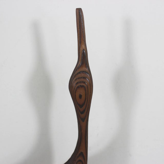 16” Mid Century Modern Wood Crane Vintage Carved Bird Figurine, Tall Handmade Wooden Sculpture MCM Heron Egret Witco Style For Sale - Image 6 of 12