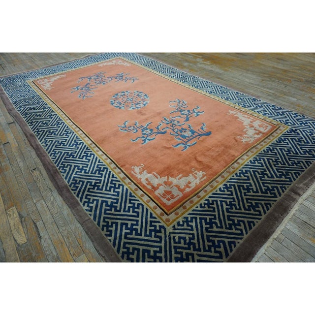 1920s Orange Pictoral Field Greek Key Antique Chinese Art Deco Wide Gallery Rug For Sale - Image 10 of 10
