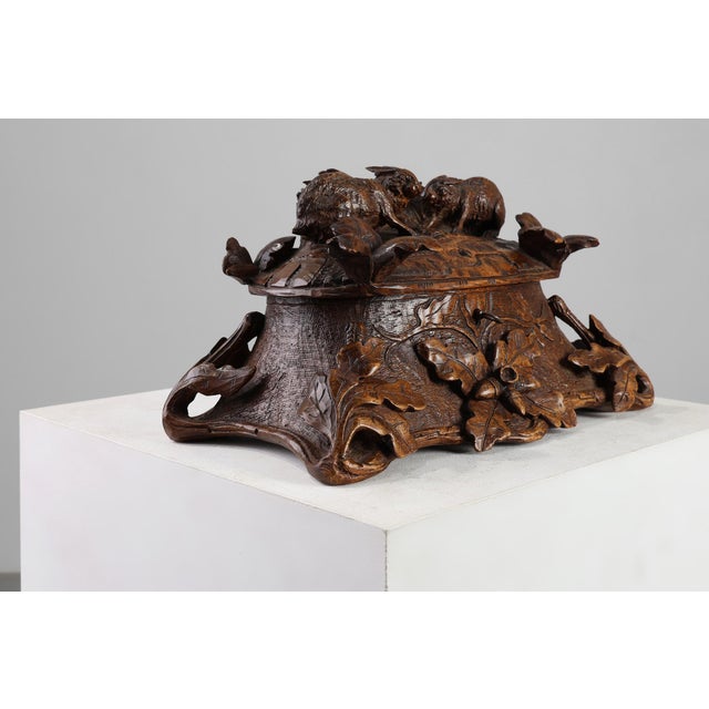 Antique Swiss Black Forest Hand-Carved Jewelry Box in Oak, 1800s For Sale - Image 10 of 16