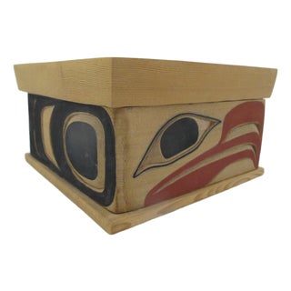 Nw Coast American Native Alaska Eagle Carved Bentwood Box With Lid For Sale