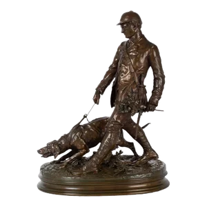 French Antique Bronze Sculpture "Valet De Limier" by Pierre Jules Mene & Barbedienne