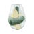The smooth, rounded silhouette is crafted from clear glass and layered with soft, abstract swaths of muted green and warm...