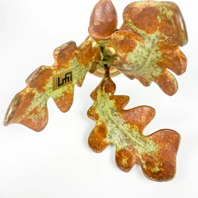 2000s Cs Arte Firenze Cast Bronze Oak Branches With Leaves and Acorns Candleholders- Set of 2 For Sale - Image 9 of 11