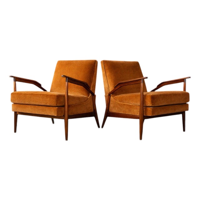 Giuseppe Scapinelli Pair of Armchairs in Caviúna & Burnt Caramel Mohair Velvet, Brazil, 1950s For Sale