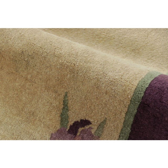 Antique Chinese Art Deco Oval Rug With Rising Irises and Lilac Border For Sale In New York - Image 6 of 7