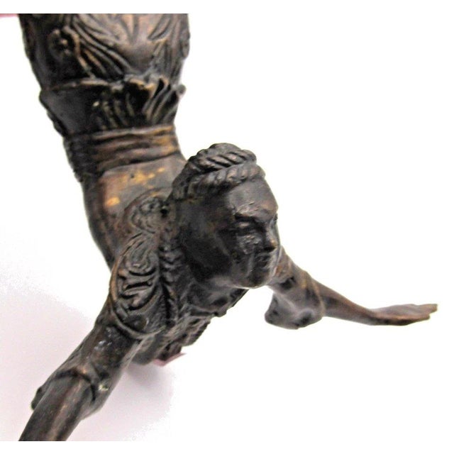 Matched Pair of Vintage Boho Patinated Bronze Acrobat Candle Holders For Sale - Image 14 of 16