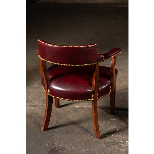 Vintage Set of Four Nailhead Trim Barrel-Back Leather Armchairs in Oxblood For Sale - Image 10 of 12