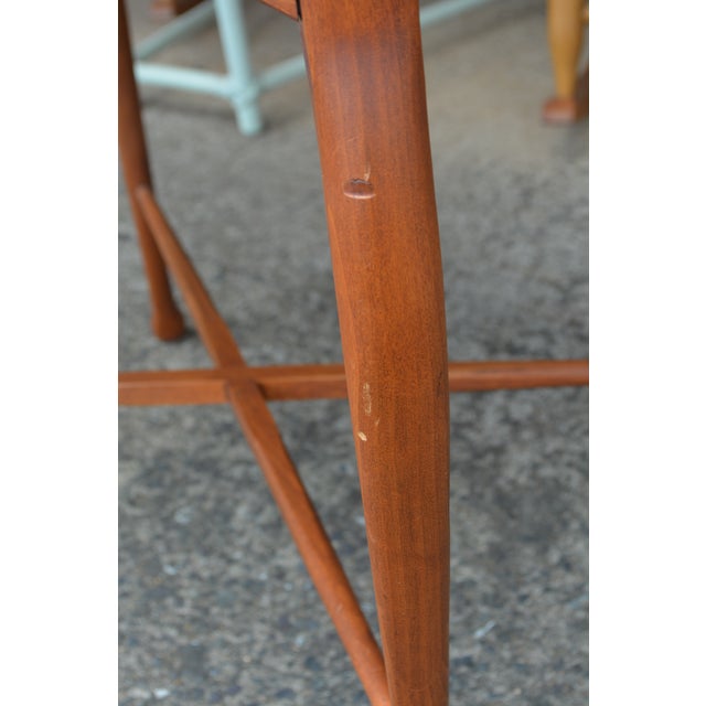 1970s Vintage Wooden Occasional Table With Carved Gallery Edge & Cross Stretcher For Sale - Image 13 of 15
