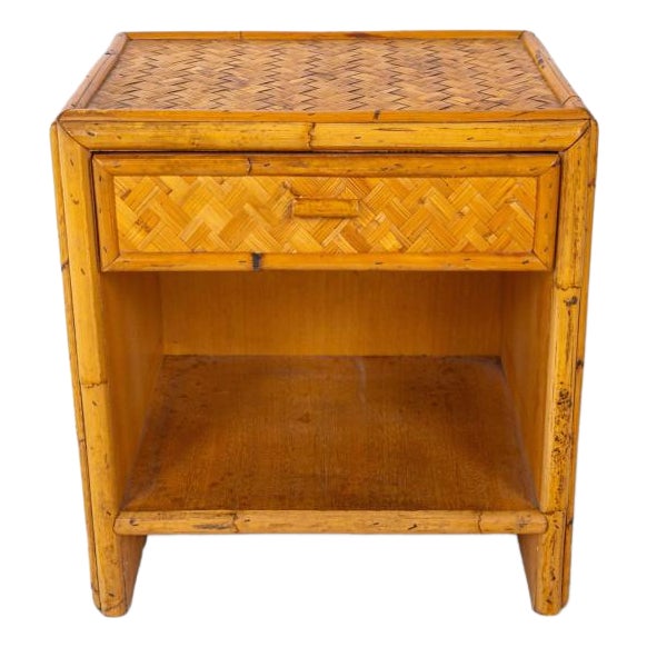 Vintage Woven Bamboo Bedside Table, 1960s-1970s For Sale