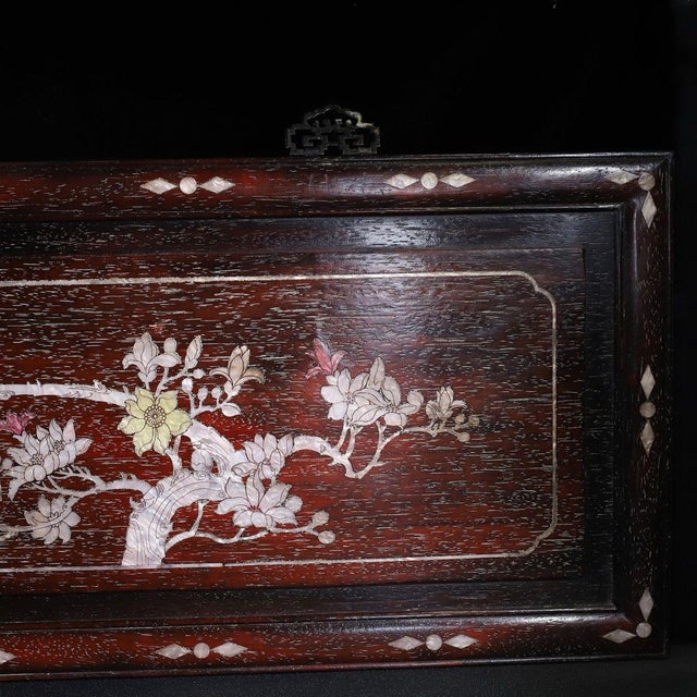 Wooden Plaque With Mother-of-Pearl Bird and Floral Inlay For Sale In Los Angeles - Image 6 of 10