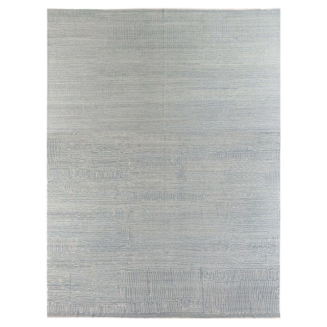 Large Modern Blue & White Rug with Fretwork Design by Doris Leslie Blau For Sale