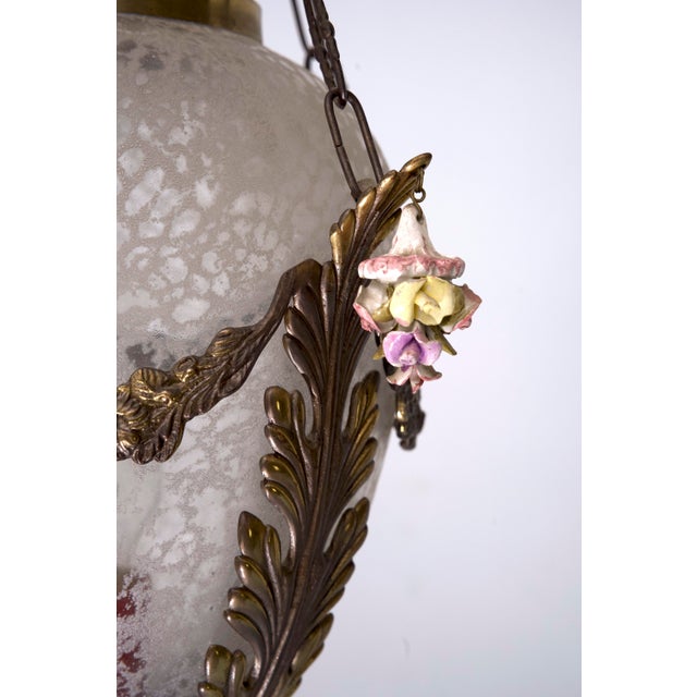Italian Brass, Etched Glass and Capodimonte Flowers Lantern, 1950s For Sale - Image 10 of 14