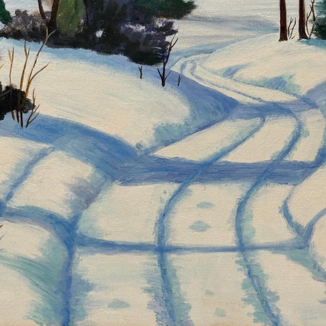 Winter Landscape Oil Painting Signed Audrey Milligan, Snowy Forest Scene For Sale In Tampa - Image 6 of 12
