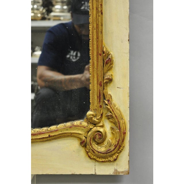 Antique French Louis XV Style Cream & Gold Gilt Drape Ribbon Trumeau Wall Mirror For Sale - Image 10 of 17