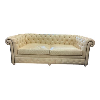 1980s Full-Fat Cream Ivory White Chesterfield Tufted Leather Sofa For Sale
