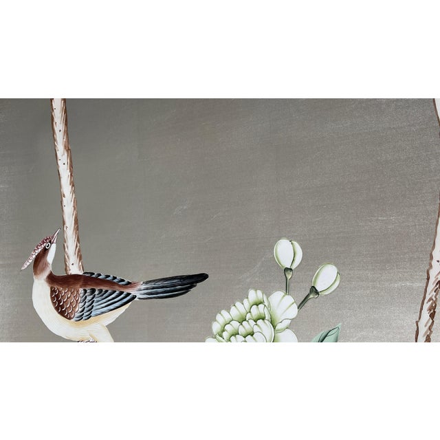 Not Yet Made - Made To Order Silver Leaf Chinoiserie Hand-Painted Bird & Floral Wall Panels (Set of 4) For Sale - Image 5 of 6