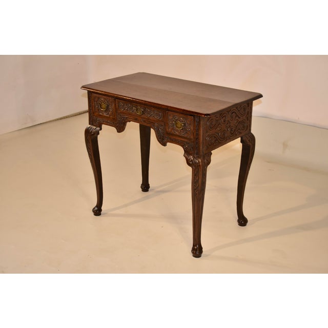Early 18th Century English Oak Carved Lowboy For Sale - Image 4 of 12