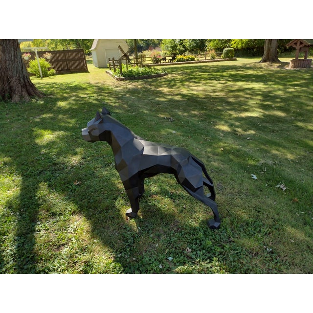 Geometric Pit Bull Sculpture in Graphite Gray - Large Modern Low Poly Steel Dog Statue, Contemporary Floor Art, Ready to Ship Usa For Sale - Image 9 of 13