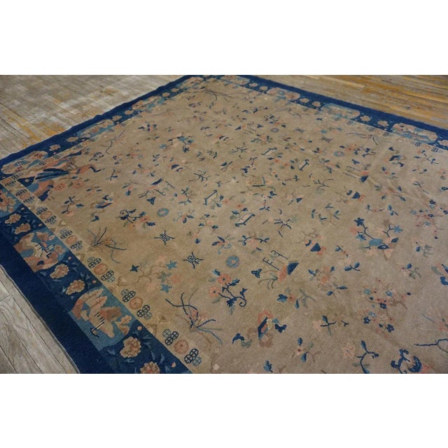 Chinese 1920s Camel Floral Geometric Antique Chinese Peking Carpet 8'2" X 9'9" Handknotted Wool Rug For Sale - Image 3 of 12