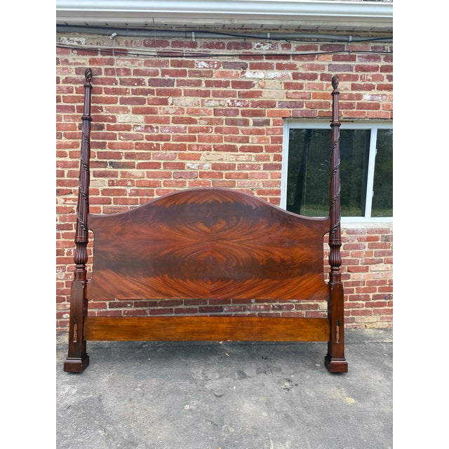 Henkel Harris Vine Carved Flame Mahogany Hand Carved 4 Post King Bed Frame For Sale - Image 17 of 18
