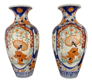 Large Antique Japanese Imari Vases, 1900, Set of 2