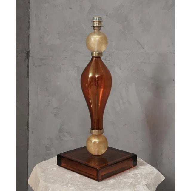 Gold Murano Amber and Gold Blown Glass Table Lamp, 1980s For Sale - Image 8 of 8