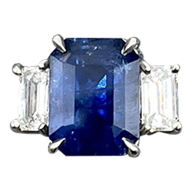 3.77 Ct Natural Sapphire & Diamond Ring Size 6.5 For Sale