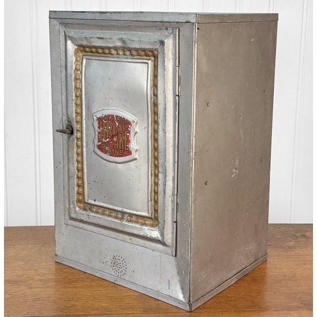 Farmhouse Antique Farmhouse Tin Metal Bread & Cake Cabinet Cupboard For Sale - Image 3 of 13