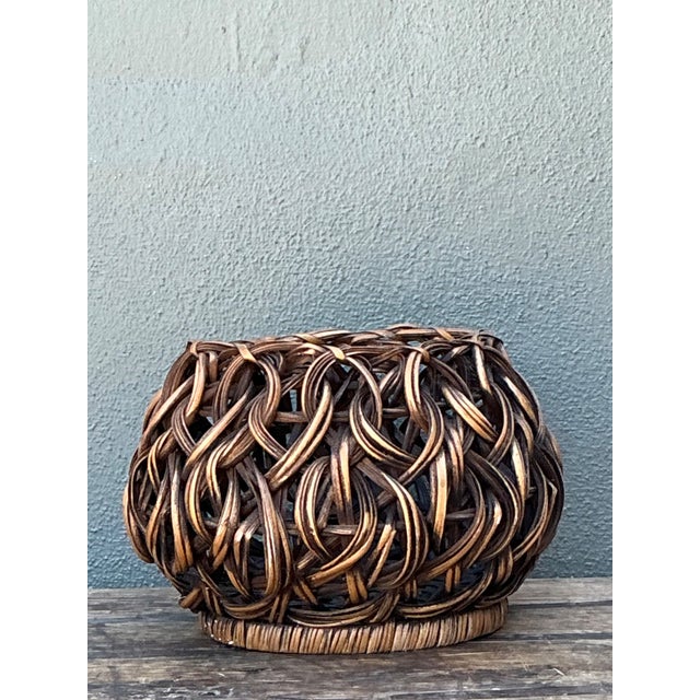 Vintage Handcrafted Woven Rattan Basket For Sale - Image 4 of 12