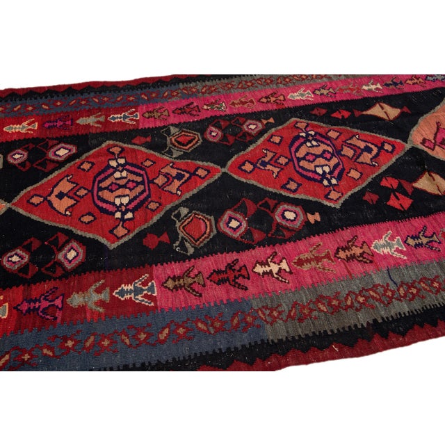 Tribal Mid-20th Century Turkish Kilim Pink Handmade Tribal Wool Rug For Sale - Image 3 of 8